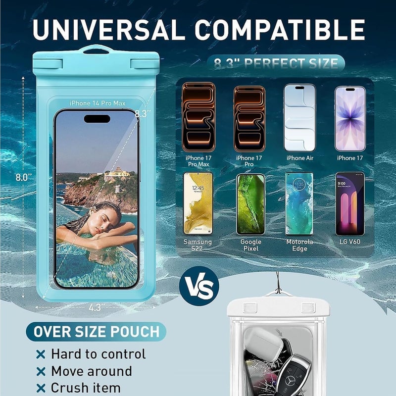 Vsagier Waterproof Phone Case, with Inside Card Pack, IPX8 Under Water Phone Bag Compatible for iPhone 17/16/15/14/13/12 Pro Max Plus Cellphone Up to 8.3", Travel Essentials, 2 Pack-Black&Blue - Image 2